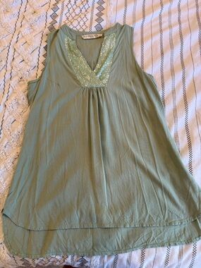 Sleeveless Sequin V-Neck Top in Sage Green